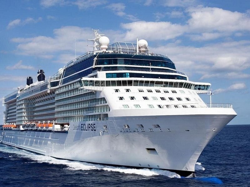 A cruise ship under way in open water off the Hampshire coast