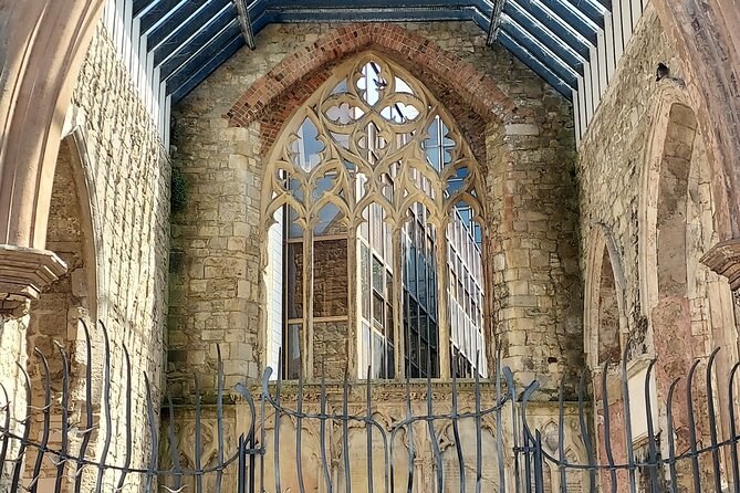 The great east window of Holyrood Church, open to the sky since the 1940 air raid